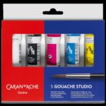 Caran d'Ache Gouache Studio Water Based 5 Primary Colours, 21ml Tubes in Plastic Box