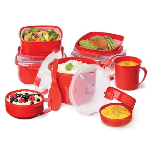 Sistema Lunch Box Set (1.25L x 2, 525ml x 2) + Round Dish Plate (1.3L) | BPA-Free & Leak-Proof, Microwave, Freezer & Dishwasher Safe